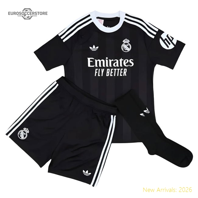 2025-2026 Real Madrid Third Goalkeeper Youth Kit (Black)-BuySoccerJersey Hub