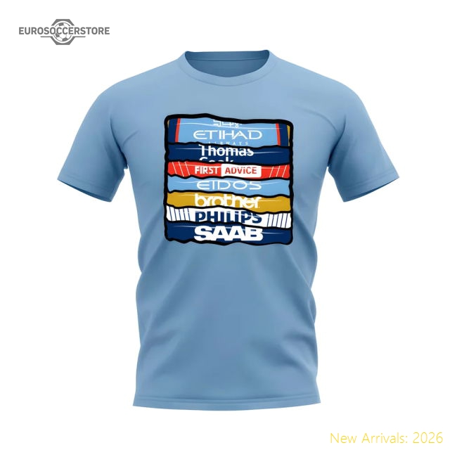 Manchester City Shirt Sponsor History T-shirt (Sky Blue)-PitchVibe Kits