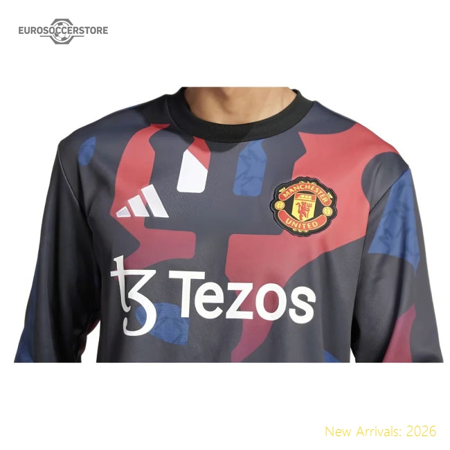 2024-2025 Man Utd Pre-Match Warm Up Top (Black)-Football Jersey Hub