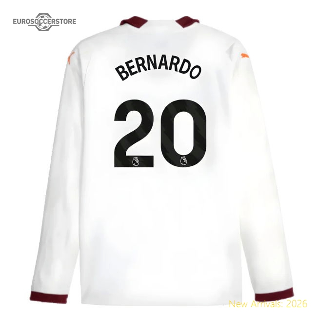 2023-2024 Man City Long Sleeve Away Shirt (BERNARDO 20)-Football Jersey Hub