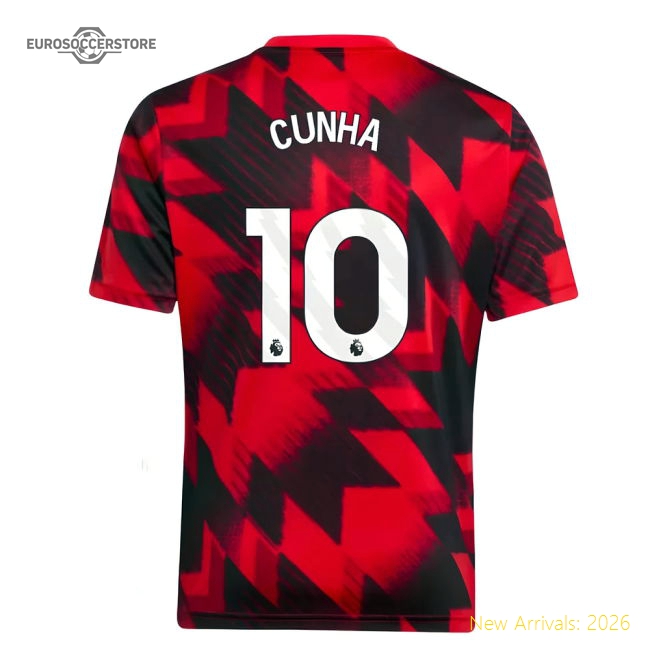 2025-2026 Man Utd Pre-Match Shirt (Red) - Kids (Cunha 10)-Football Jersey Hub