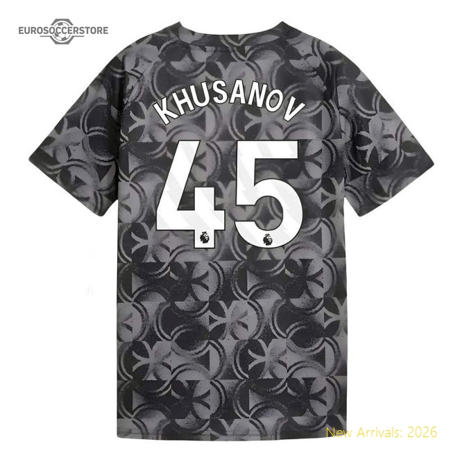 2025-2026 Man City Warm Up Jersey (Black) - Kids (Khusanov 45)-Football Shirts Shop