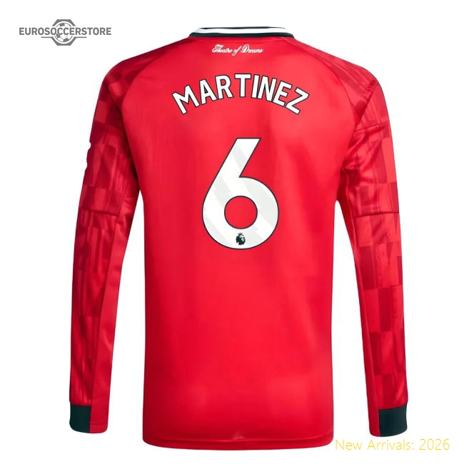 2025-2026 Man Utd Long Sleeve Home Shirt (Kids) (Martinez 6)-Football Jersey Hub