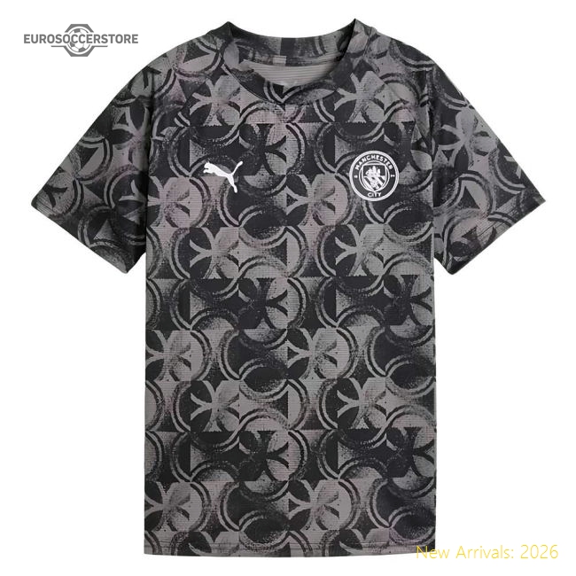 2025-2026 Man City Warm Up Jersey (Black) - Kids (Haaland 9)-Football Shirts Shop
