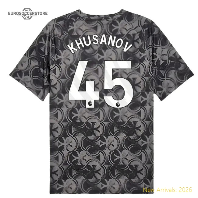 2025-2026 Man City Warm Up Jersey (Black) (Khusanov 45)-Football Shirts Shop