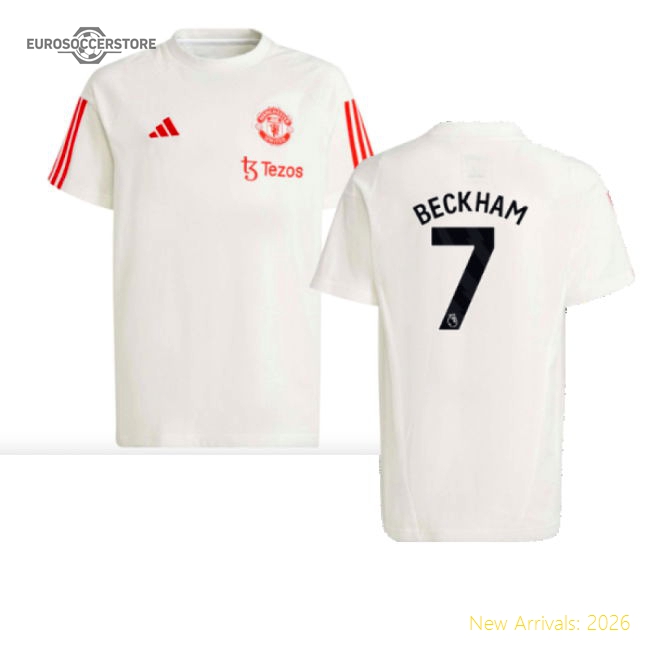 2023-2024 Man Utd Training Tee (White) - Kids (Beckham 7)-Football Jersey Hub