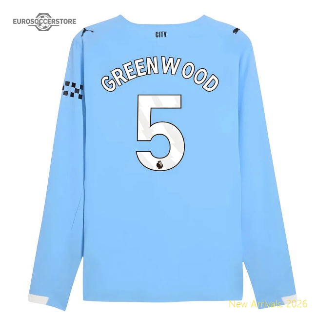2025-2026 Man City Authentic Long Sleeve Home Shirt (Greenwood 5)-Football Shirts Shop