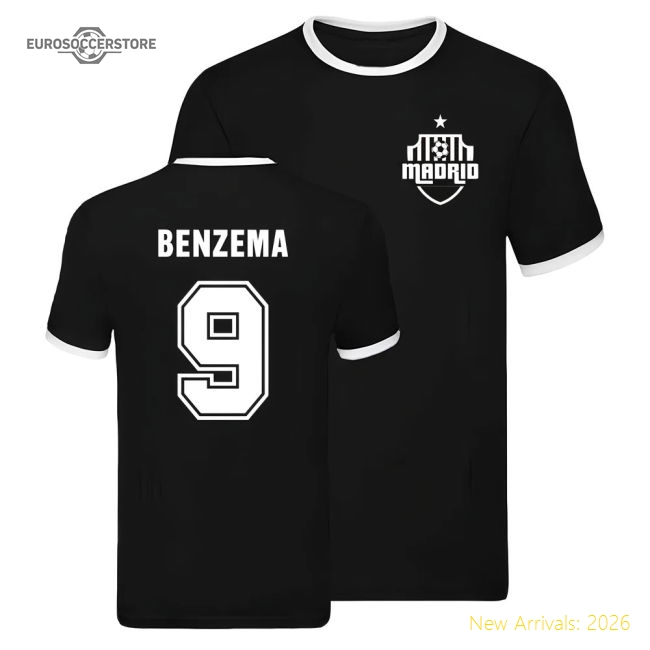 Real Madrid Ringer T-shirt (Karim Benzema 9)-BuySoccerJersey Hub