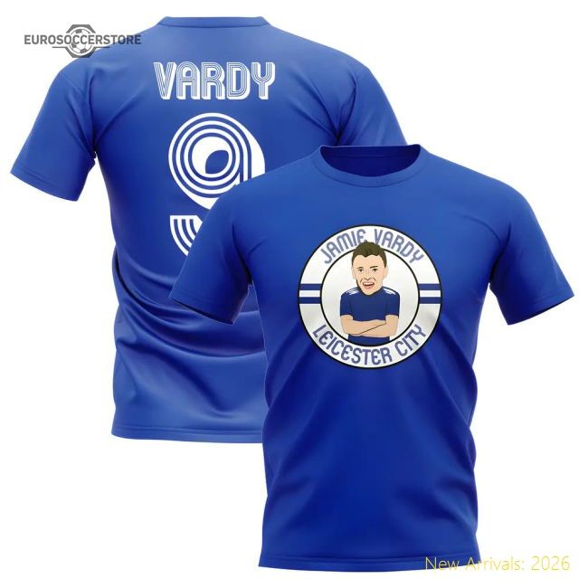 Jamie Vardy Leicester Illustration T-Shirt (Blue)-Vantage Point Soccer