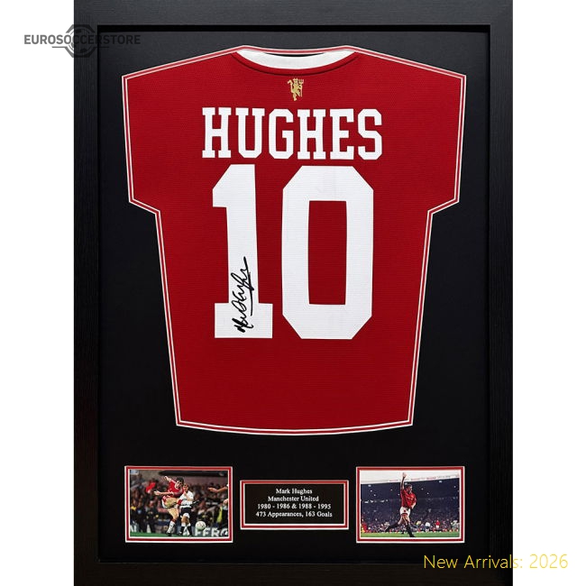 Manchester United FC 1985 Hughes Signed Shirt (Framed)-Football Jersey Hub