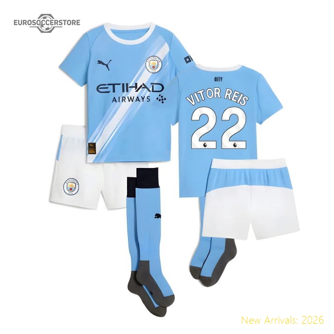 2025-2026 Man City Home Mini Kit (Vitor Reis 22)-Football Shirts Shop