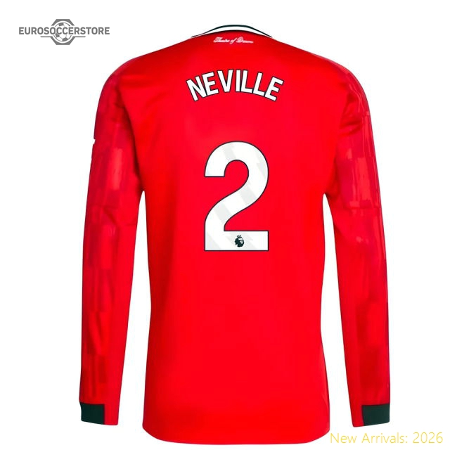 2025-2026 Man Utd Long Sleeve Home Shirt (Neville 2)-Football Jersey Hub