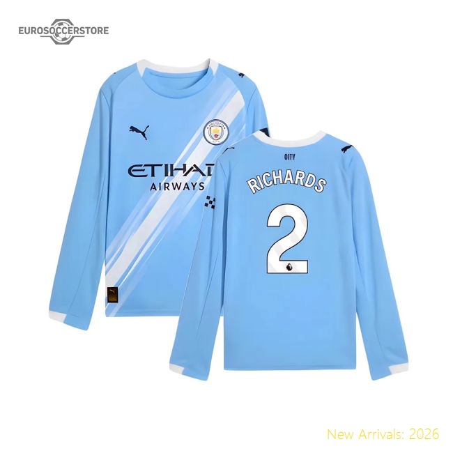 2025-2026 Man City Long Sleeve Home Shirt (Kids) (Richards 2)-Football Jersey Hub