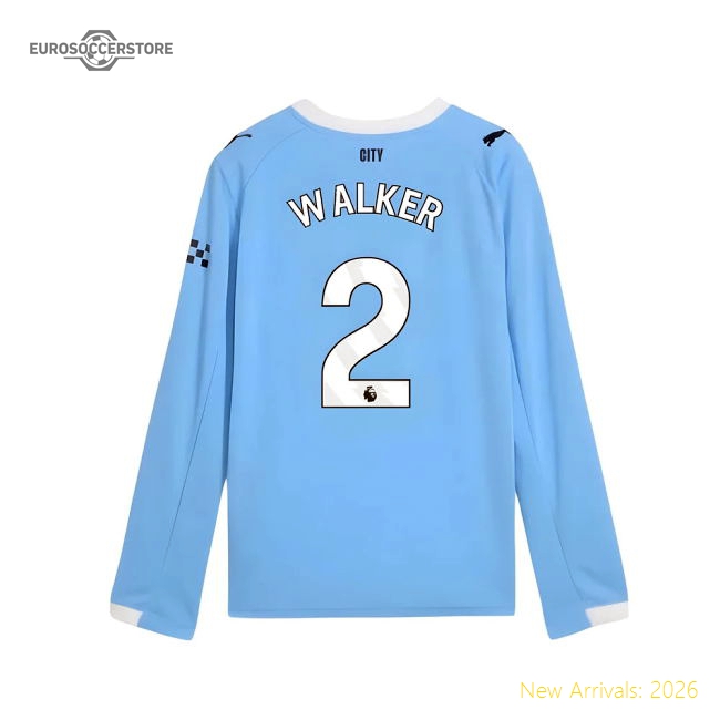 2025-2026 Man City Long Sleeve Home Shirt (Kids) (Walker 2)-Football Jersey Hub