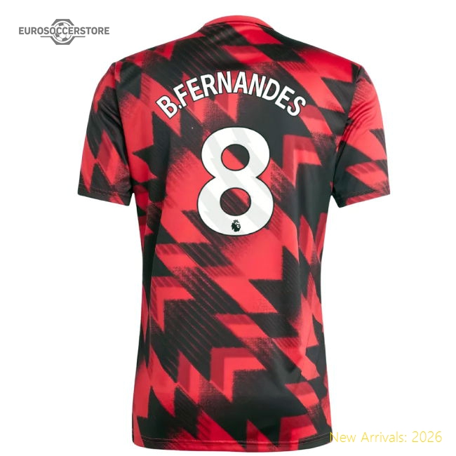 2025-2026 Man Utd Pre-Match Shirt (Red) (B.Fernandes 8)-Football Jersey Hub