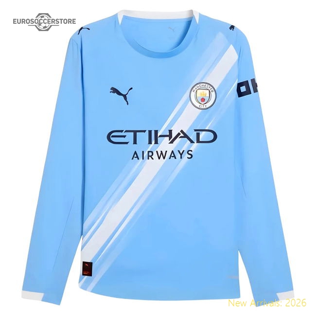 2025-2026 Man City Authentic Long Sleeve Home Shirt (Akanji 25)-Football Shirts Shop