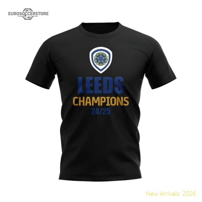 Leeds United 2024-25 Champions T-Shirt (Black) Shirt Supporter Exclusive-PitchVibe Kits