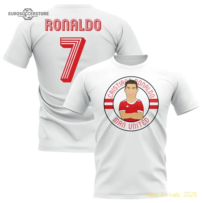 Cristiano Ronaldo Man United Illustration T-Shirt (White)-Football Jersey Hub