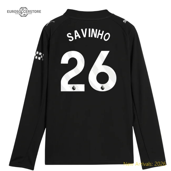 2025-2026 Man City Long Sleeve Away Shirt (Kids) (Savinho 26)-Football Jersey Hub