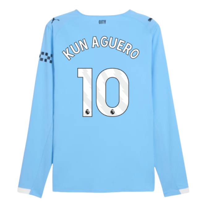 2025-2026 Man City Authentic Long Sleeve Home Shirt (Kun Aguero 10)-Football Shirts Shop