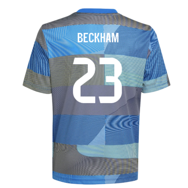 2025-2026 Real Madrid Pre-Match Shirt (Blue) - Kids (Beckham 23)-Football Shirts Shop
