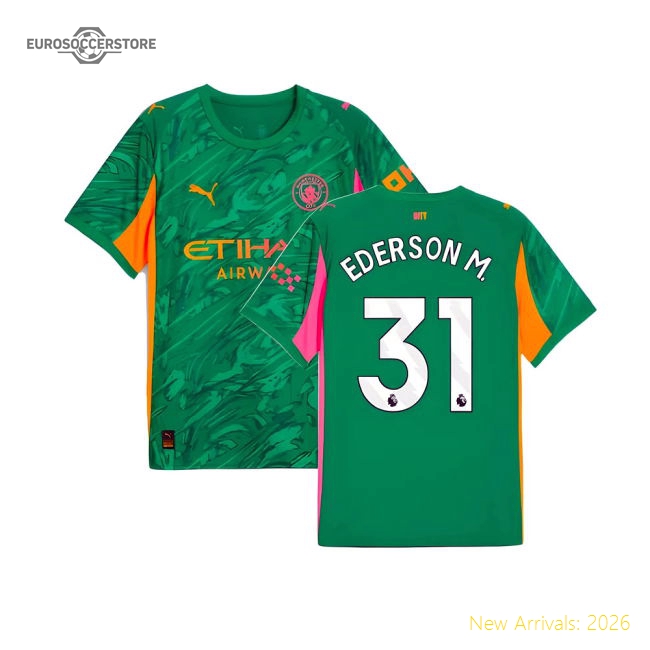2025-2026 Man City Goalkeeper Away Shirt (Green) (Ederson M. 31)-Football Jersey Hub