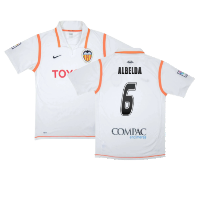 Valencia 2007-08 Home Shirt ((Excellent) S) (Albelda 6)-PitchVibe Kits