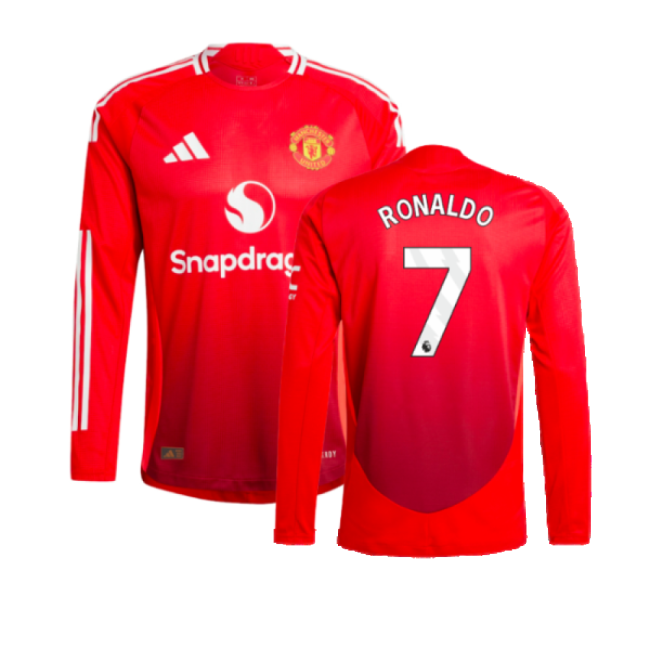 2024-2025 Man Utd Authentic Long Sleeve Home Shirt (Ronaldo 7)-Football Jersey Hub