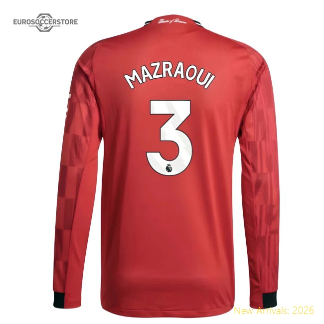 2025-2026 Man Utd Authentic Long Sleeve Home Shirt (Mazraoui 3)-Football Jersey Hub