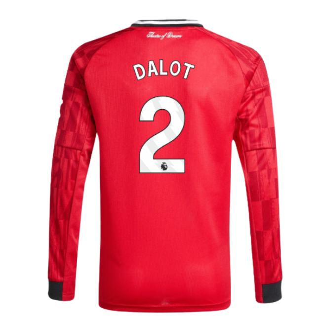 2025-2026 Man Utd Long Sleeve Home Shirt (Kids) (Dalot 2)-Football Jersey Hub