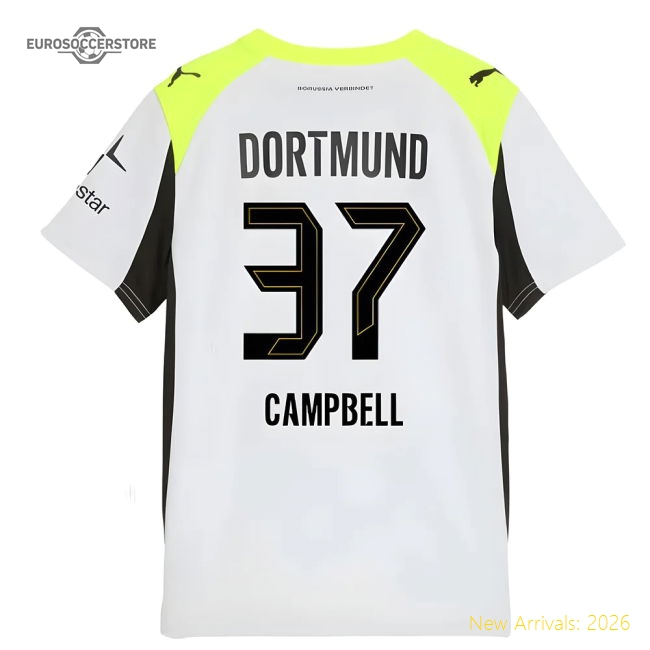2025-2026 Borussia Dortmund Away Shirt (Kids) (Campbell 37)-Football Jersey Hub