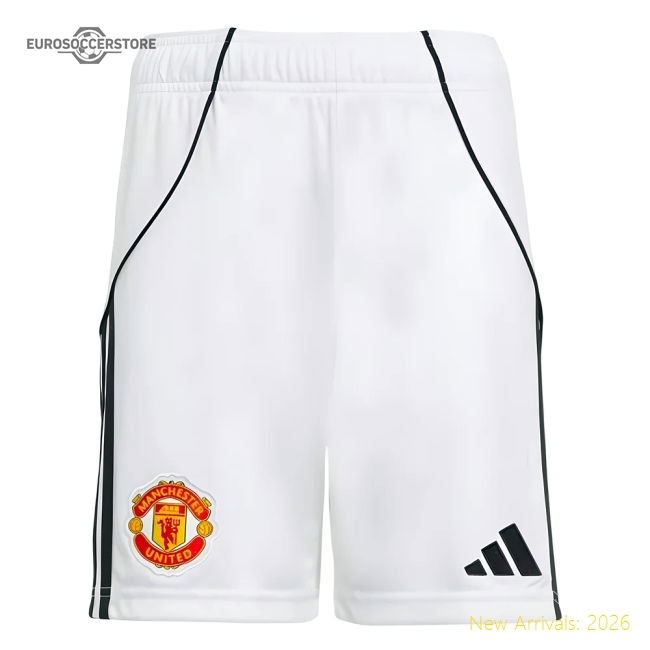 2025-2026 Man Utd Home Shorts (White) - Kids-Football Jersey Hub