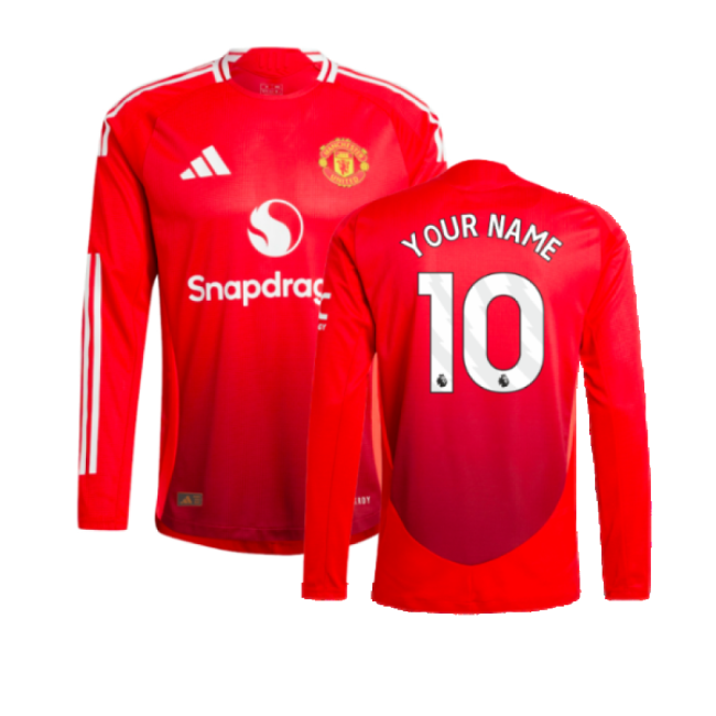 2024-2025 Man Utd Authentic Long Sleeve Home Shirt (Your Name)-Football Jersey Hub