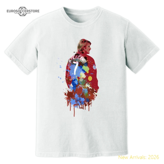 David Beckham Man United Art T-Shirt (White)-Football Jersey Hub