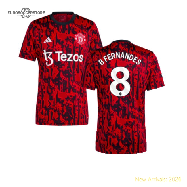 2023-2024 Man Utd Pre-Match Shirt (Red) (B Fernandes 8)-Football Jersey Hub