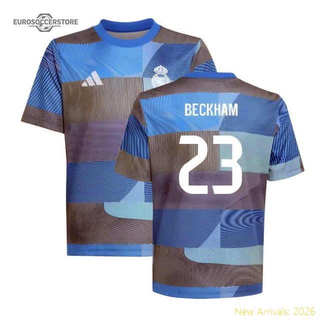 2025-2026 Real Madrid Pre-Match Shirt (Blue) - Kids (Beckham 23)-Football Shirts Shop