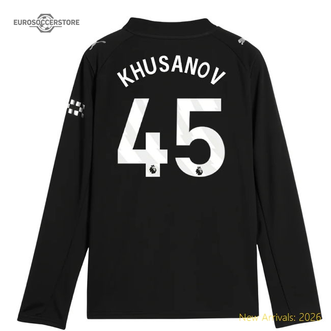 2025-2026 Man City Long Sleeve Away Shirt (Kids) (Khusanov 45)-Football Jersey Hub
