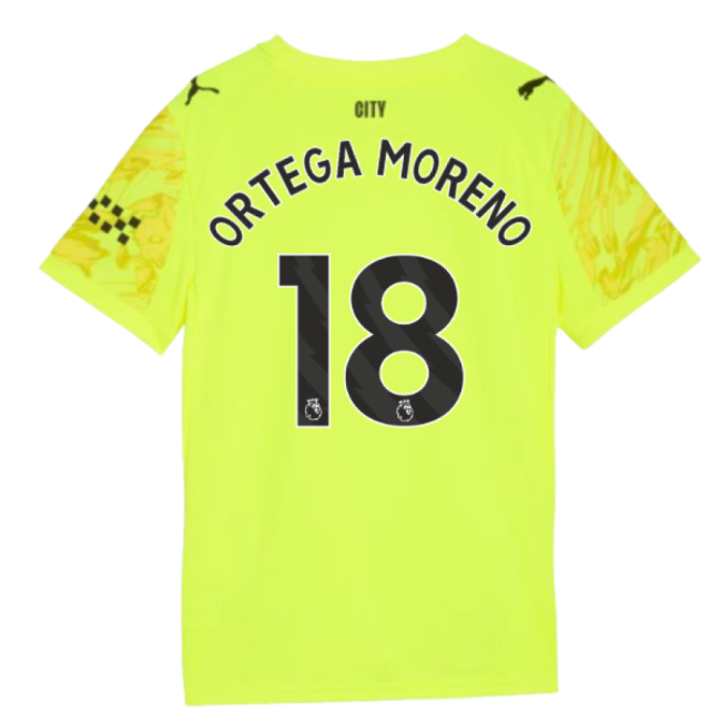 2025-2026 Man City Goalkeeper Third Shirt (Yellow) - Kids (Ortega Moreno 18)-Football Jersey Hub