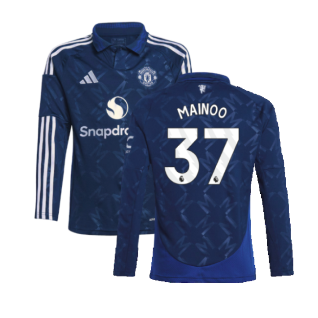 2024-2025 Man Utd Long Sleeve Away Shirt (Kids) (Mainoo 37)-Football Jersey Hub