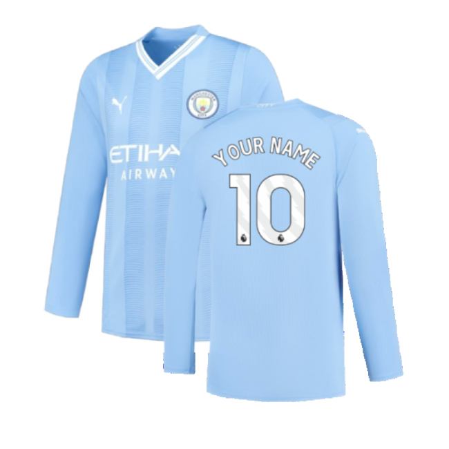 Manchester City 2023-2024 Puma Home Long Sleeved Shirt (S) (Good) (Your Name)-PitchVibe Kits