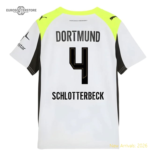 2025-2026 Borussia Dortmund Away Shirt (Kids) (Schlotterbeck 4)-Football Jersey Hub