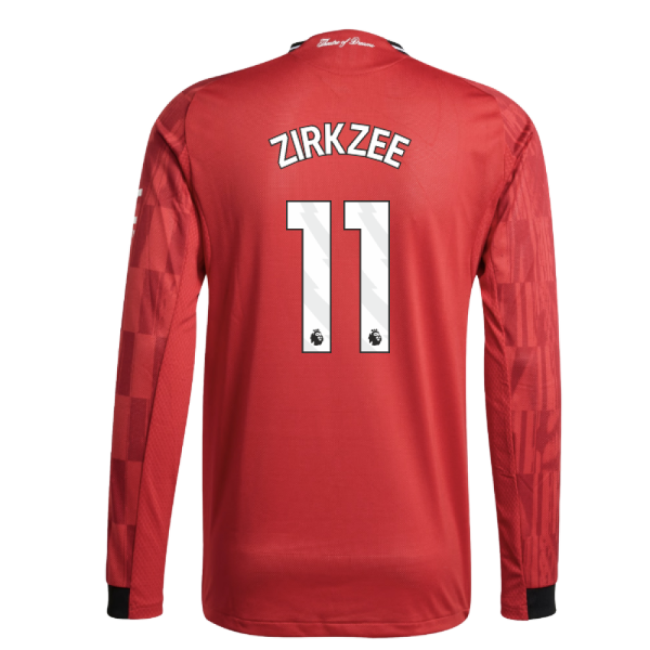 2025-2026 Man Utd Authentic Long Sleeve Home Shirt (Zirkzee 11)-Football Jersey Hub