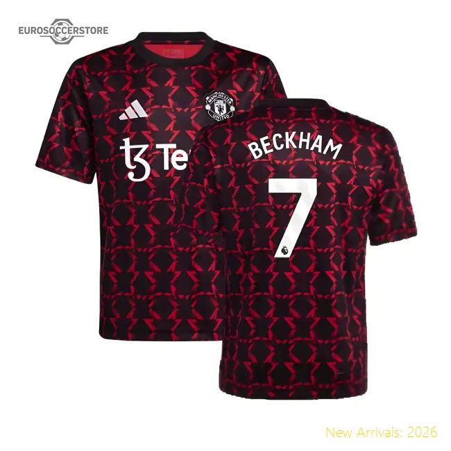 2024-2025 Man Utd Pre-Match Shirt (Black) - Kids (Beckham 7)-Football Jersey Hub