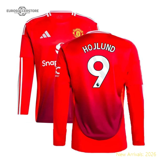 2024-2025 Man Utd Long Sleeve Home Shirt (Hojlund 9)-Football Jersey Hub
