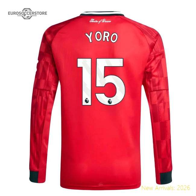 2025-2026 Man Utd Long Sleeve Home Shirt (Kids) (Yoro 15)-Football Jersey Hub