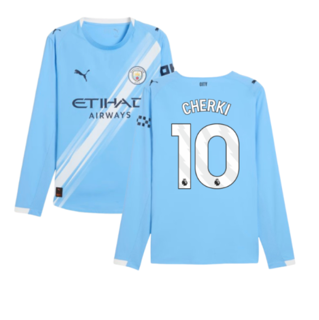 2025-2026 Man City Authentic Long Sleeve Home Shirt (Cherki 10)-Football Shirts Shop