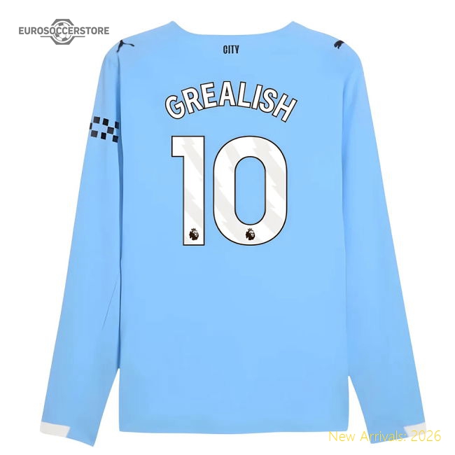 2025-2026 Man City Authentic Long Sleeve Home Shirt (Grealish 10)-Football Shirts Shop