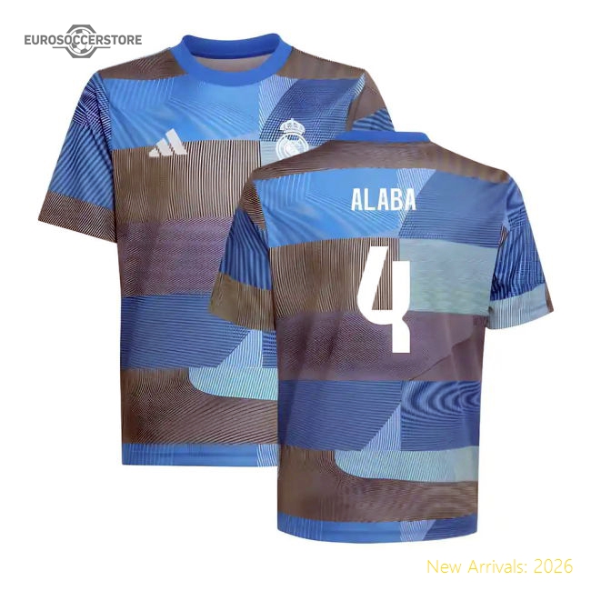 2025-2026 Real Madrid Pre-Match Shirt (Blue) - Kids (Alaba 4)-Football Shirts Shop