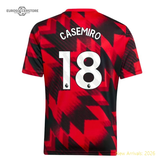 2025-2026 Man Utd Pre-Match Shirt (Red) - Kids (Casemiro 18)-Football Jersey Hub