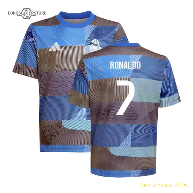 2025-2026 Real Madrid Pre-Match Shirt (Blue) - Kids (Ronaldo 7)-Football Shirts Shop